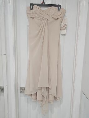 Strapless Beige Chiffon High-Low Dress for Women